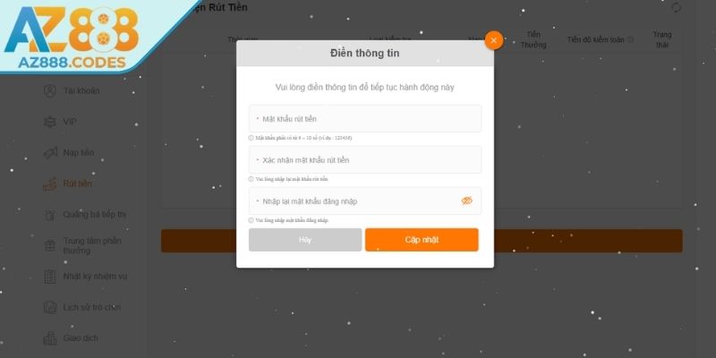 Nạp Rút Tiền az888 3 Chú ý để quá trình diễn ra thành công 100%
